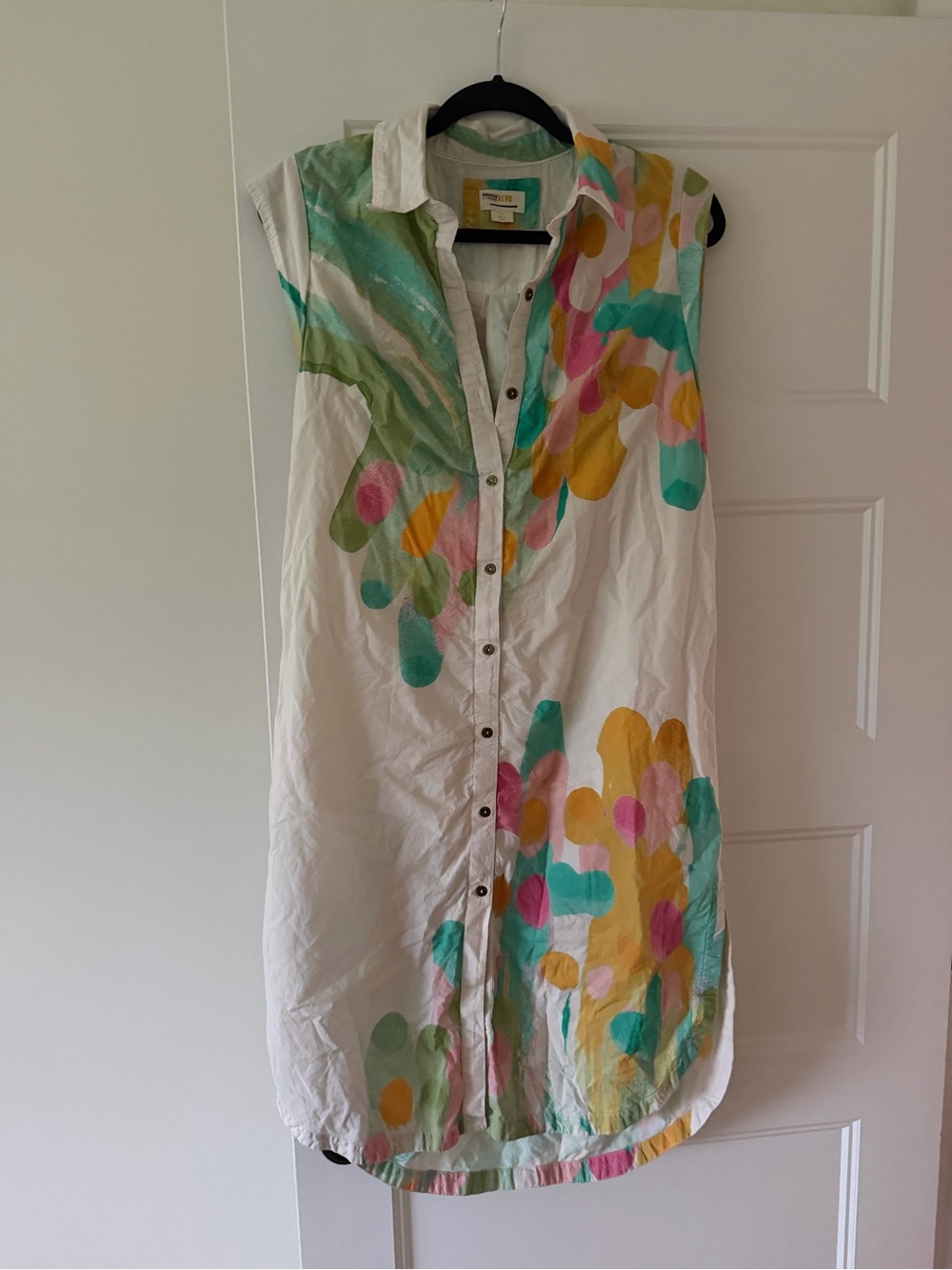Maeve White Sleeveless Button-Front Dress with Multicolor Floral